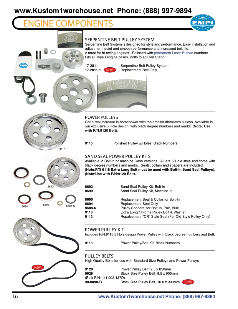 Engine crankshaft degree aluminum power pulleys, sand seals and