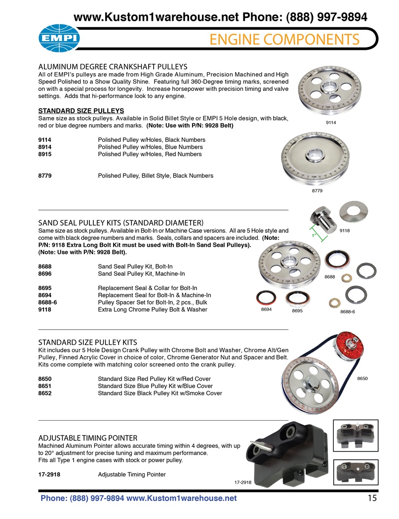 Engine components, Crankshaft degree aluminum pulleys and sand seals ...