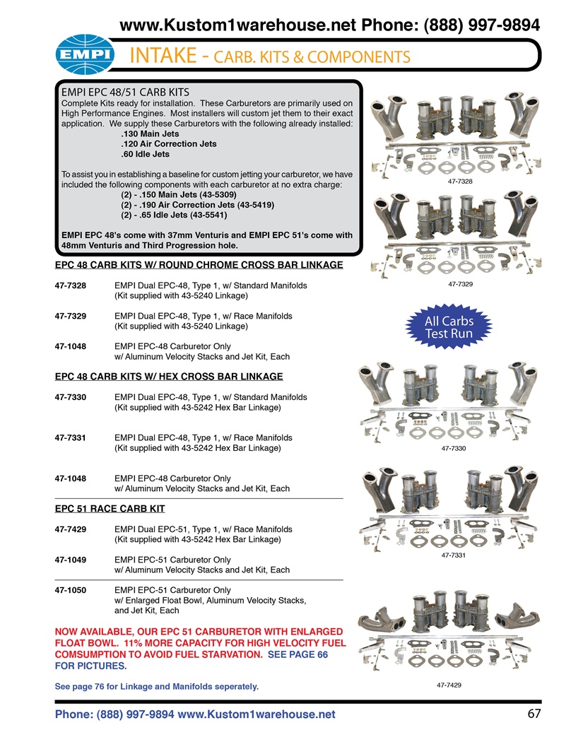 Empi Weber IDA EPC 48 and 51 mm carburetor kits with linkage and ...