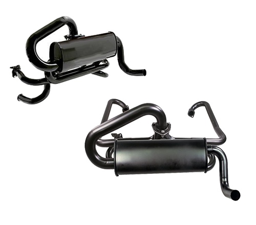 Trimil merged exhaust for VW buggies and Volkswagen baja cars with quiet  pack muffler (Made in USA). thunderbird megaduals dual outlets trimil quiet  pack muffler 3101-99JC 3103-99JC 3103-99 3101-99PC 3103-99PC The merged